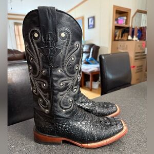 Ferrini Black Leather Caiman Print Western Cowboy Boots size 6.5B Women.